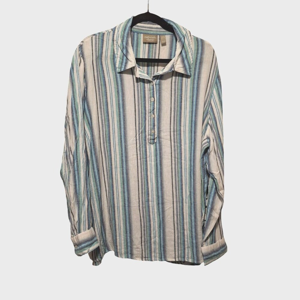Viyella Woman's Long Sleeve Striped Shirt Button Front Blue & White Stripes Size